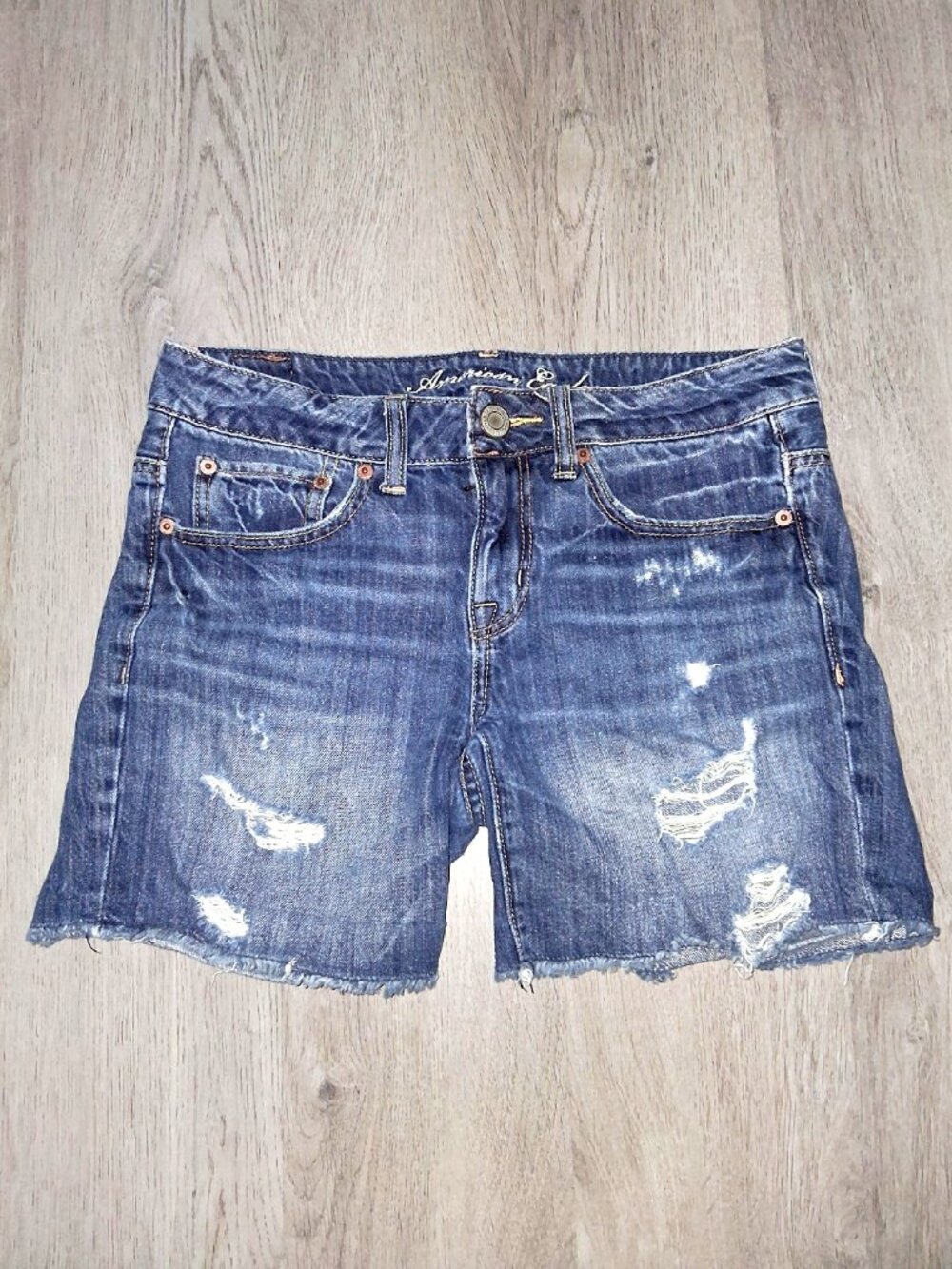 American Eagle Live Your Life Jean Shorts Size 0 Distressed Dark Denim Cut Offs